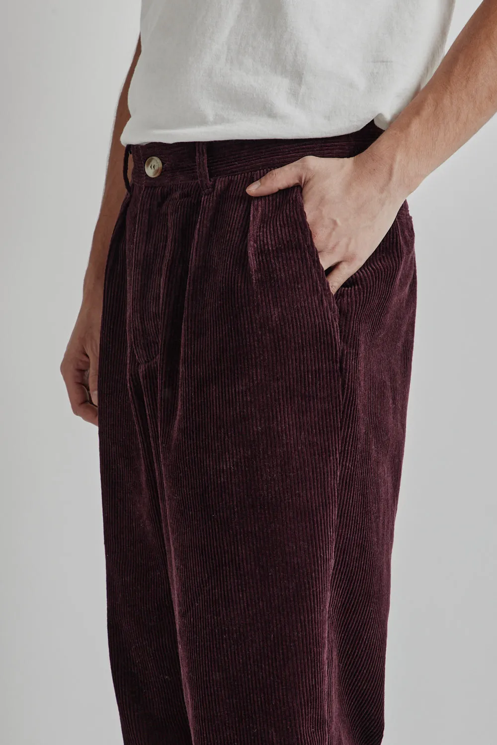 Double Pleated Cord Pant - Maroon