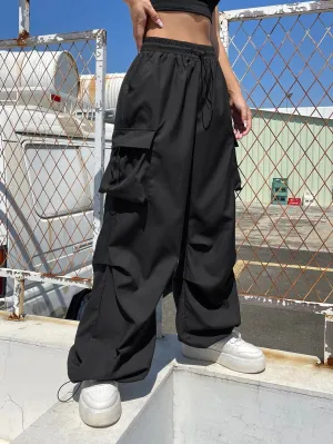 Drawstring Waist Flap Parachute Cargo Trousers