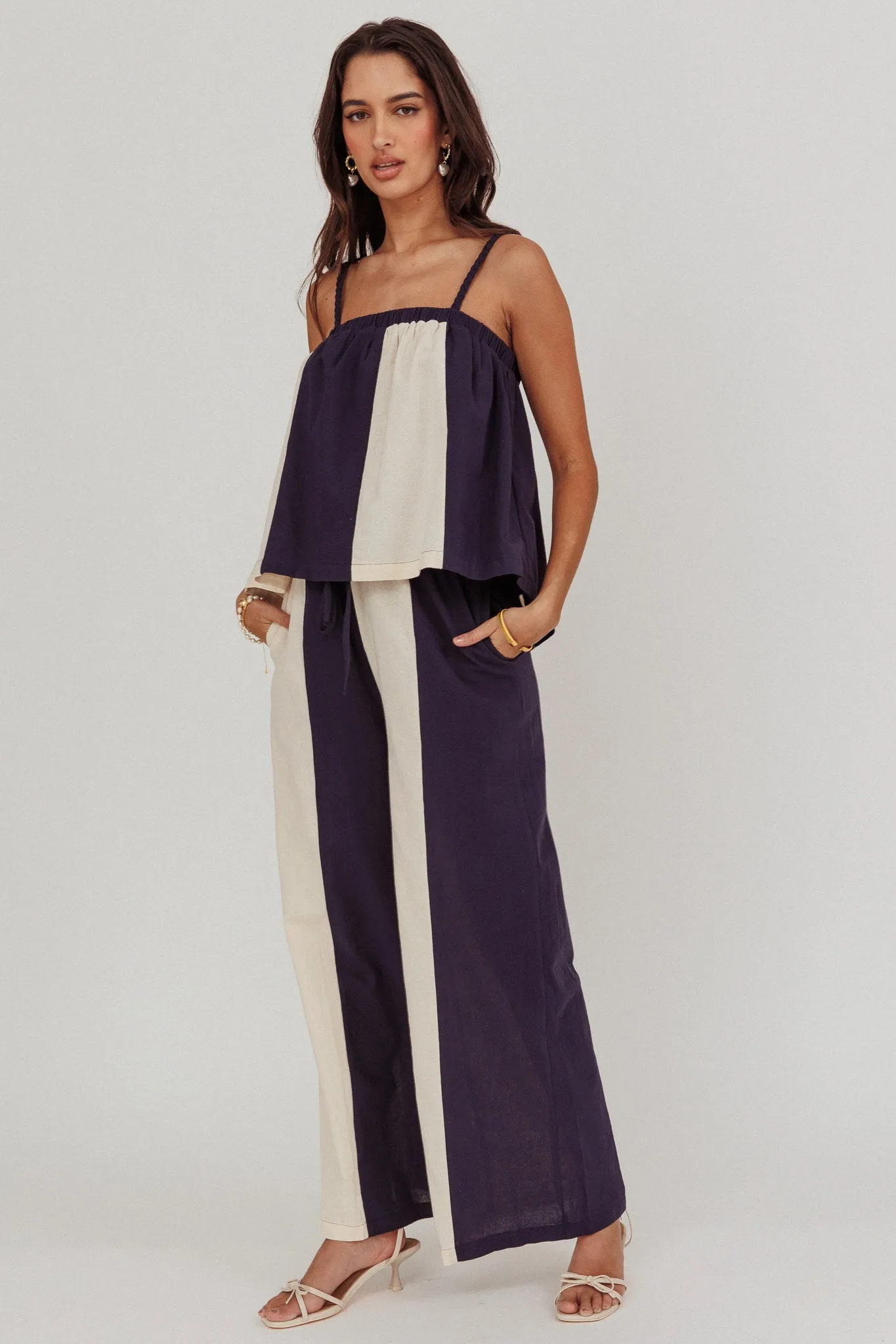 Dream Girl Contrast Wide Leg Pant Midnight