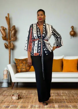 Elegant Multi Print Kimono Two-Piece Set