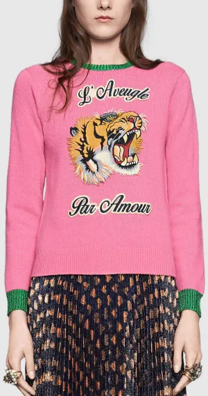 Embroidered Knit Sweater in Pink