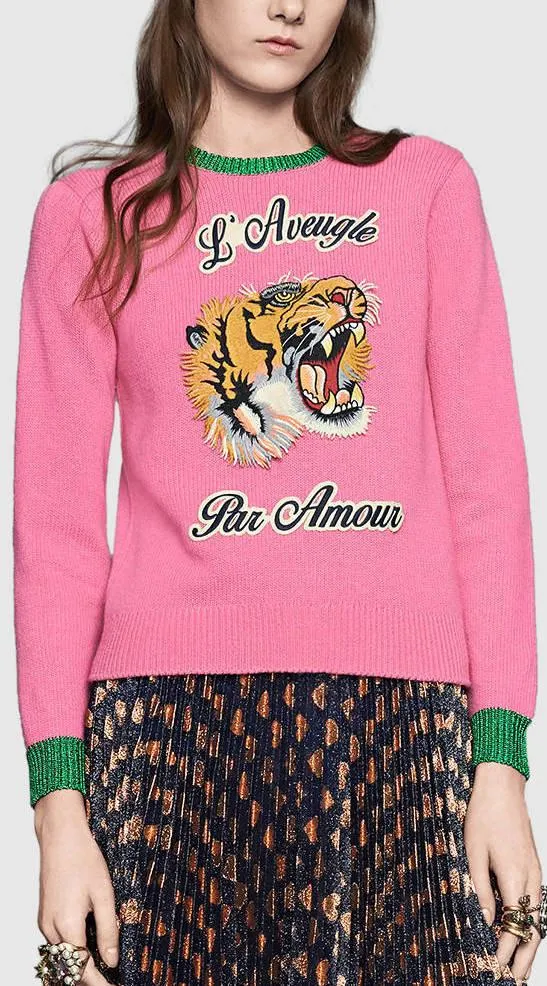 Embroidered Knit Sweater in Pink