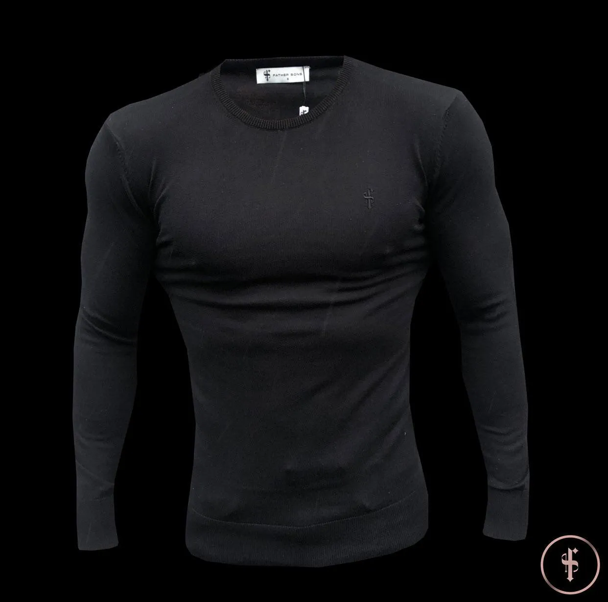 Father Sons Classic Black Crew Neck Knitted Jumper (Black Emblem) - FSH364