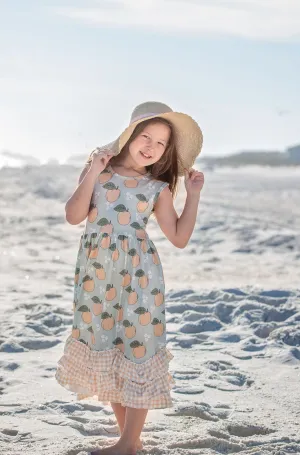 Girls Long Ruffle Dresses - Lemons