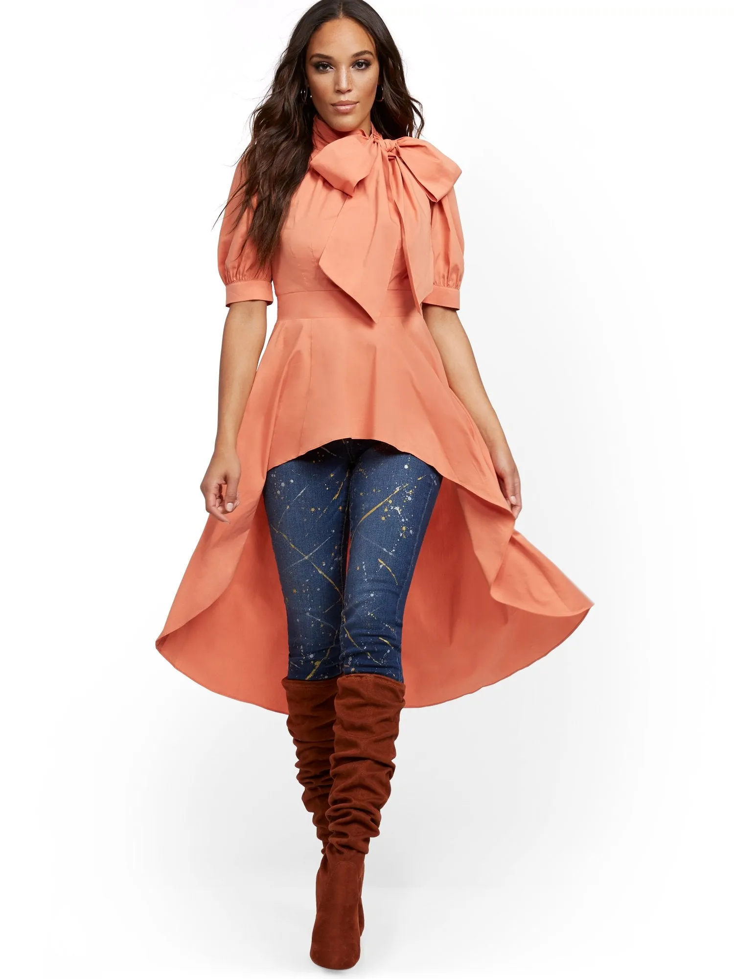 High-Waisted Paint-Splatter Super-Skinny Ankle Jeans -  Blue Honey