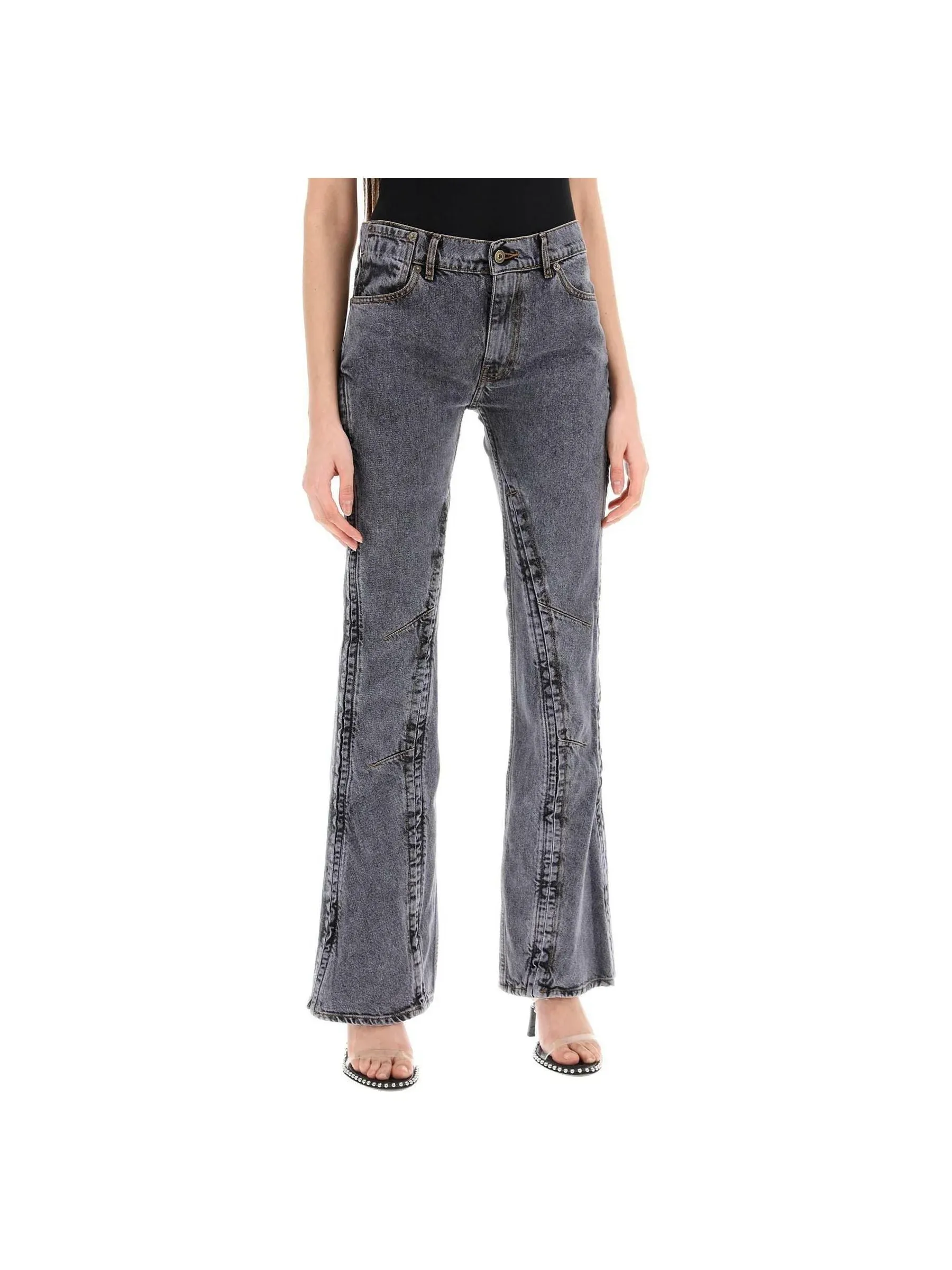Hook and Eye Flared Denim Pants