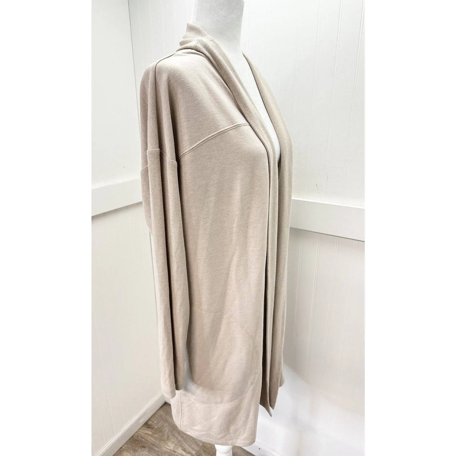 J.Jill Fit Open Front Cardigan Sz Medium Neutral Beige Long Sweater Modal Blend