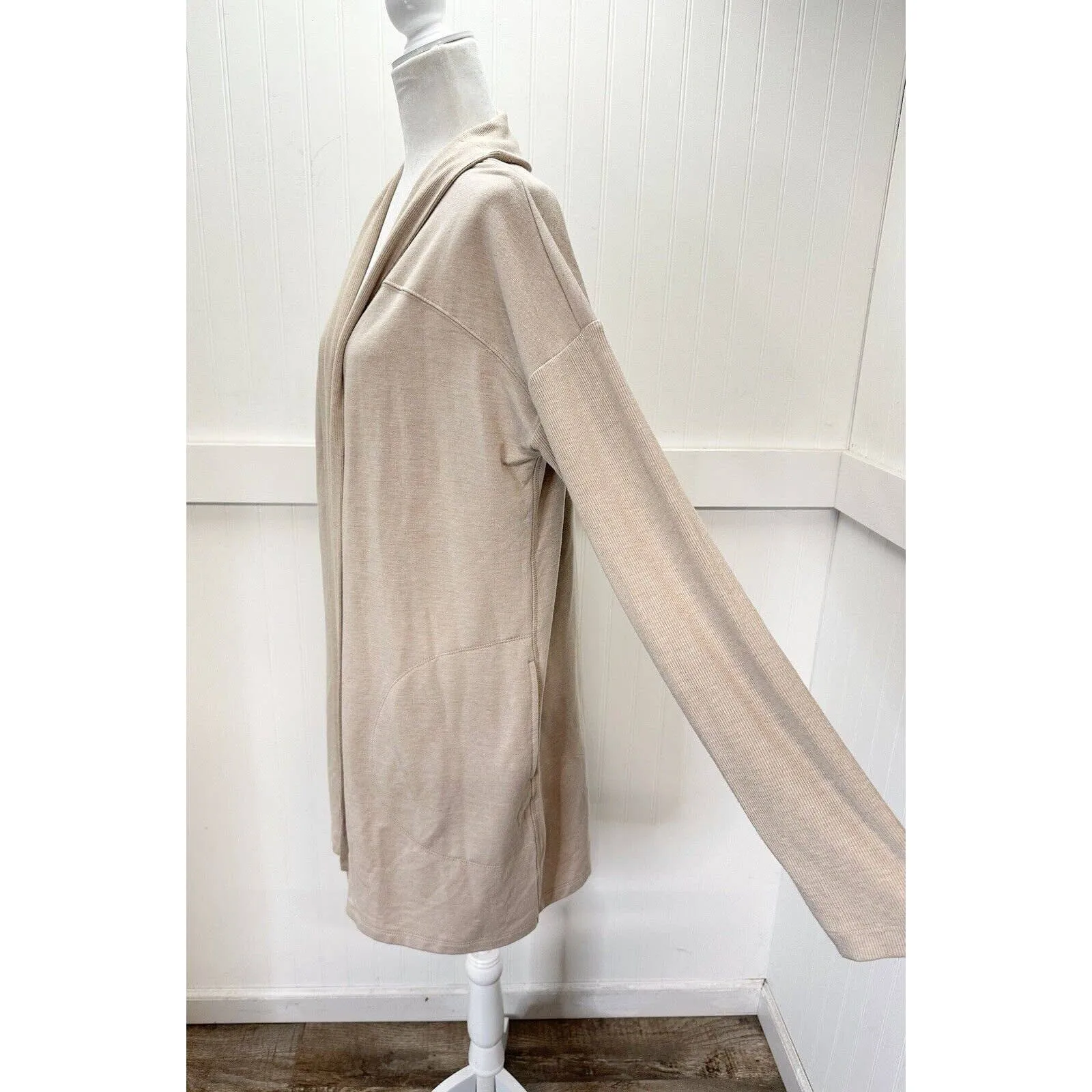 J.Jill Fit Open Front Cardigan Sz Medium Neutral Beige Long Sweater Modal Blend