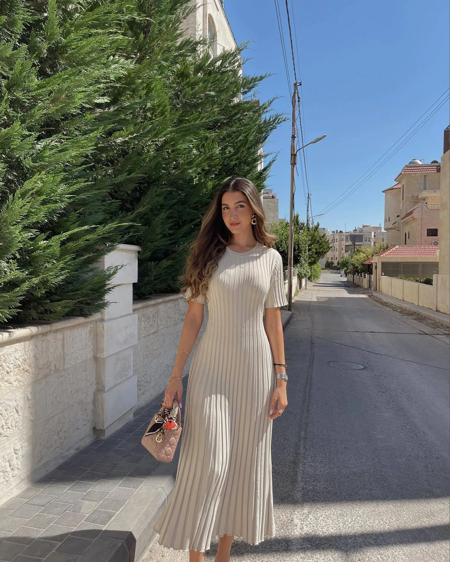 Knitted Pleated Midi Dress