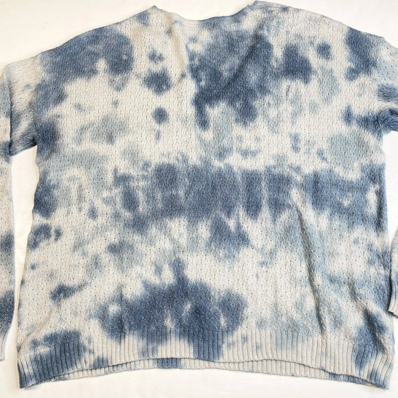 Knox Rose Sweater XXL Open Knit Long Sleeve Blue/White Soft Stretchy V-Neck Top