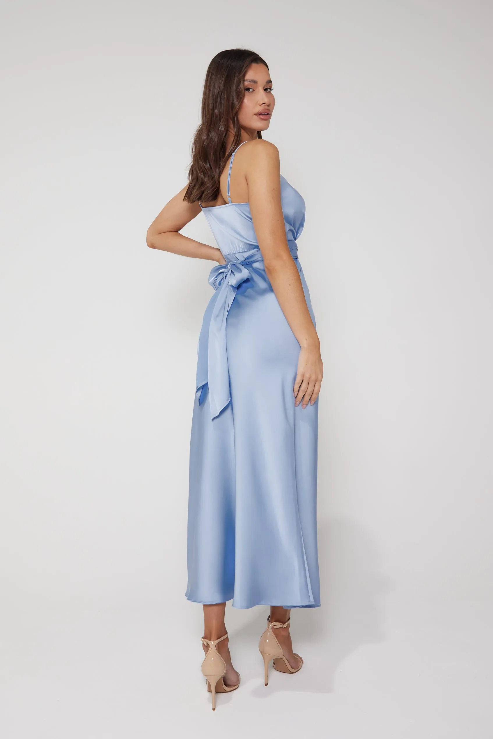 Louisa Tie Waist Cami Wrap Maxi Dress - Ice Blue