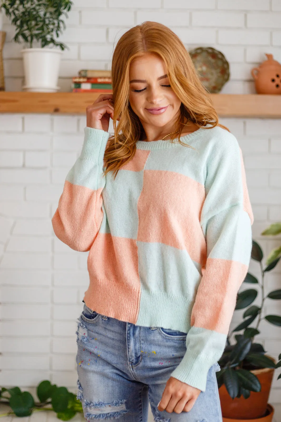 Make Your Move Checkered Knit Sweater in Mint