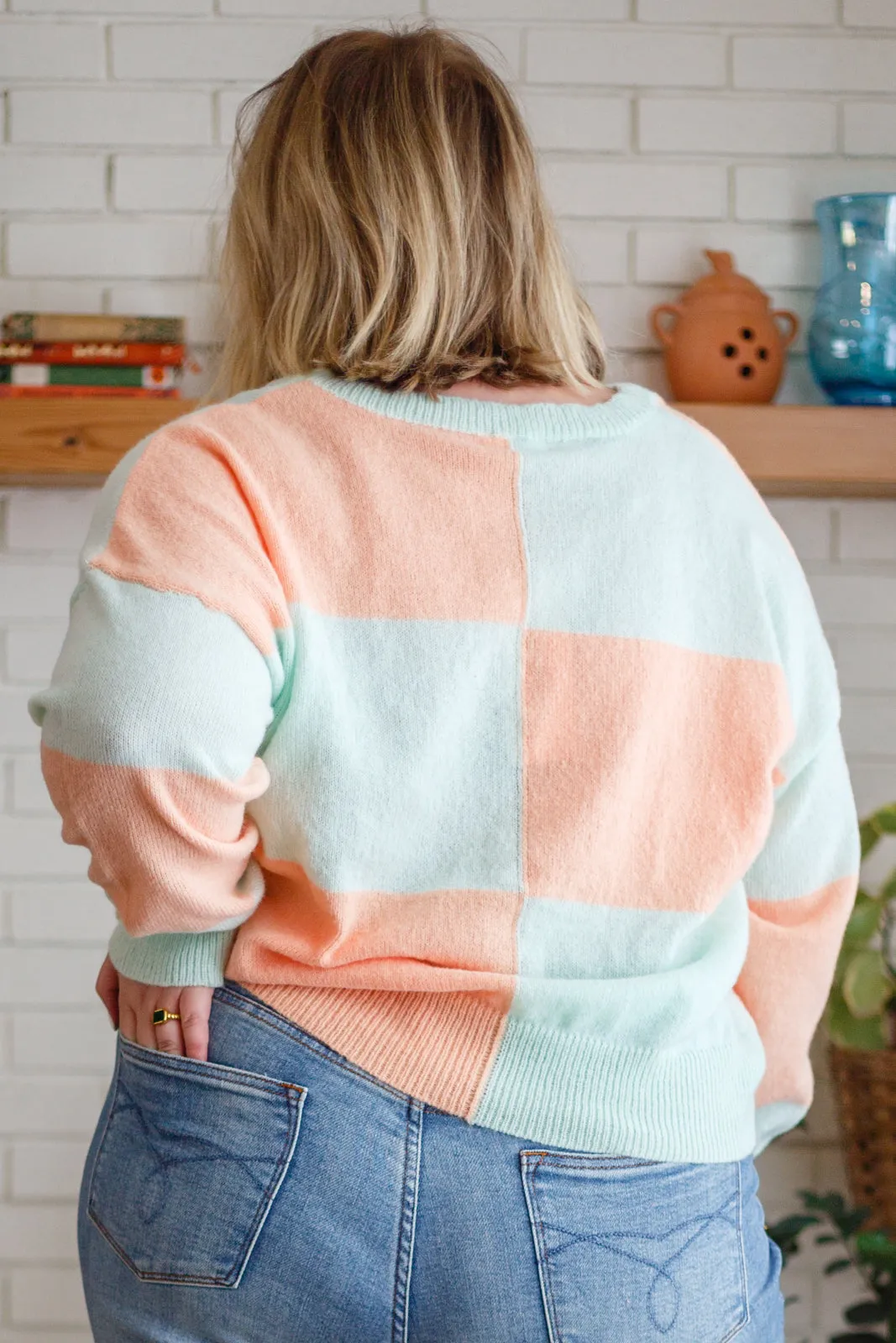 Make Your Move Checkered Knit Sweater in Mint