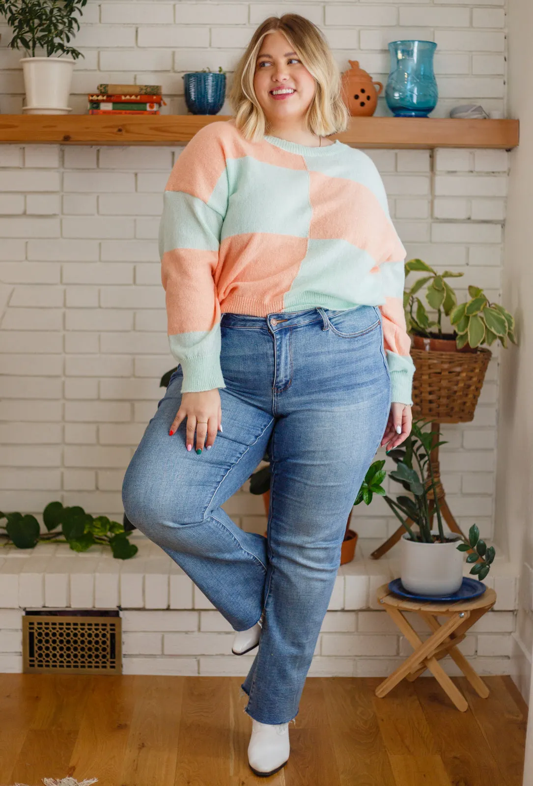 Make Your Move Checkered Knit Sweater in Mint
