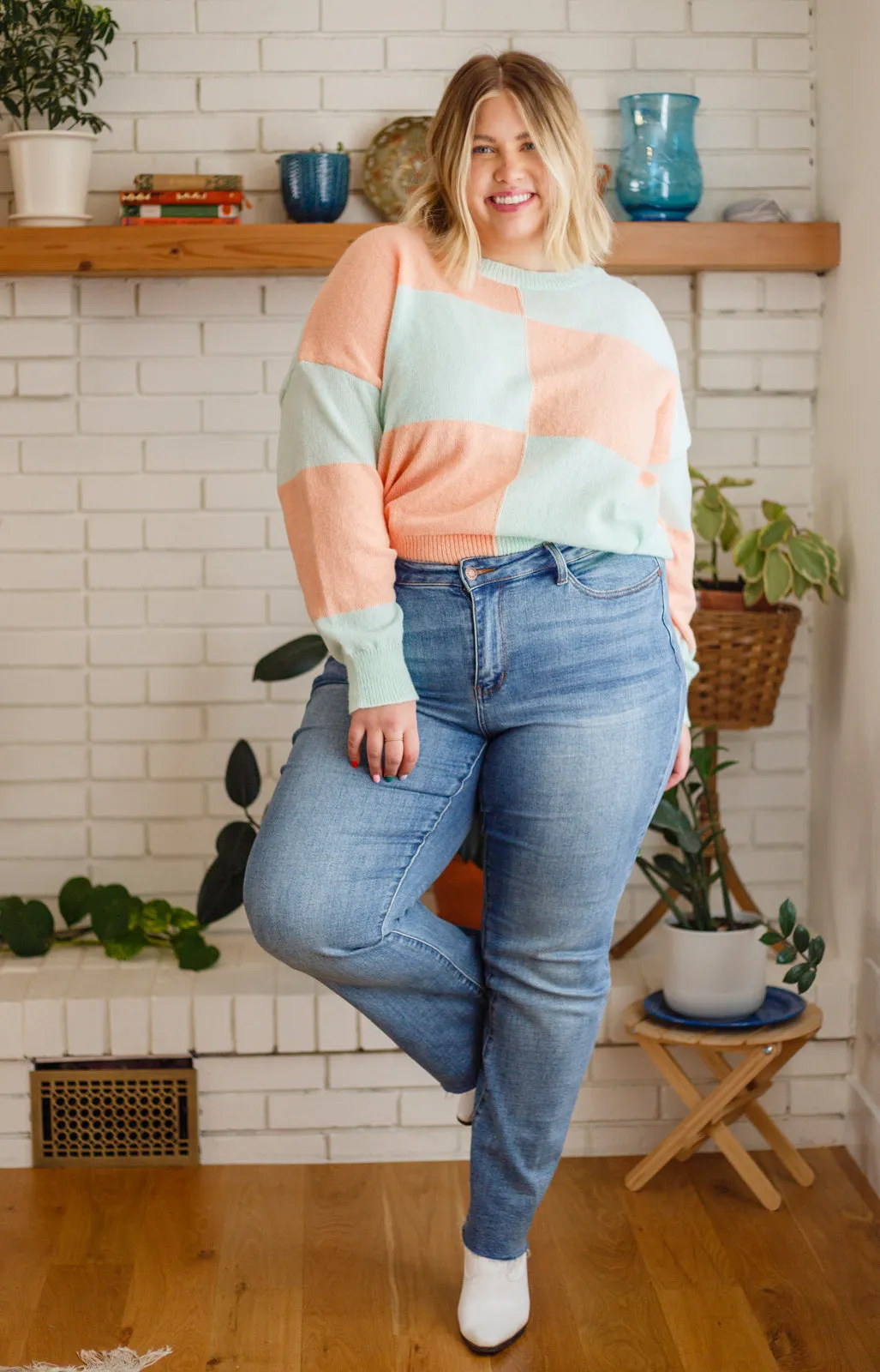Make Your Move Checkered Knit Sweater in Mint