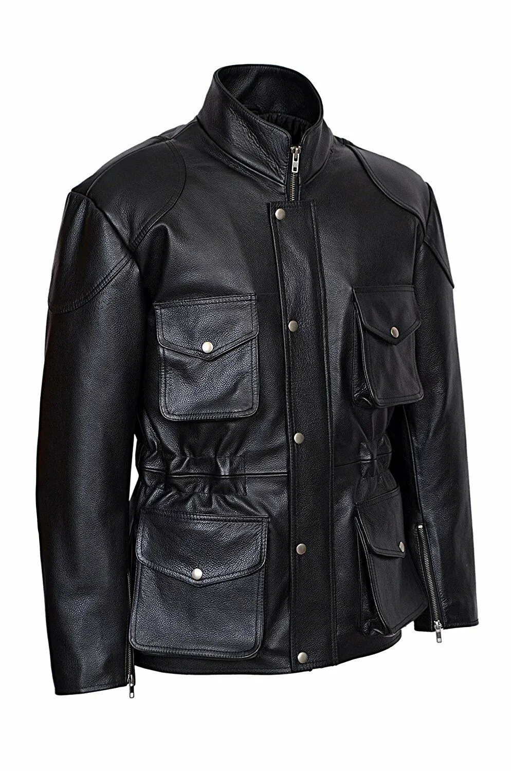 Men's Classic Police Style Black Leather Jacket