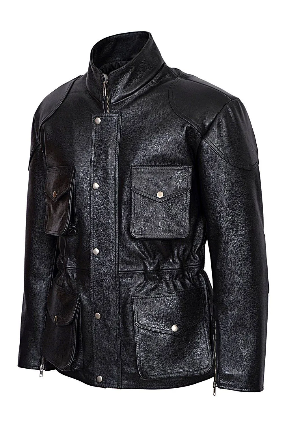 Men's Classic Police Style Black Leather Jacket