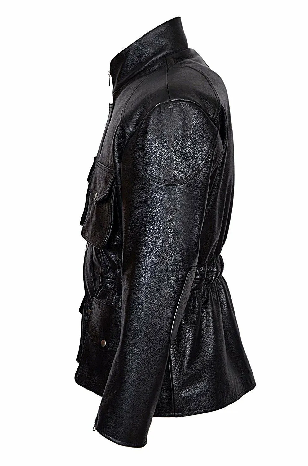 Men's Classic Police Style Black Leather Jacket