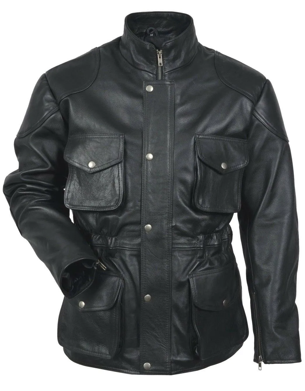 Men's Classic Police Style Black Leather Jacket