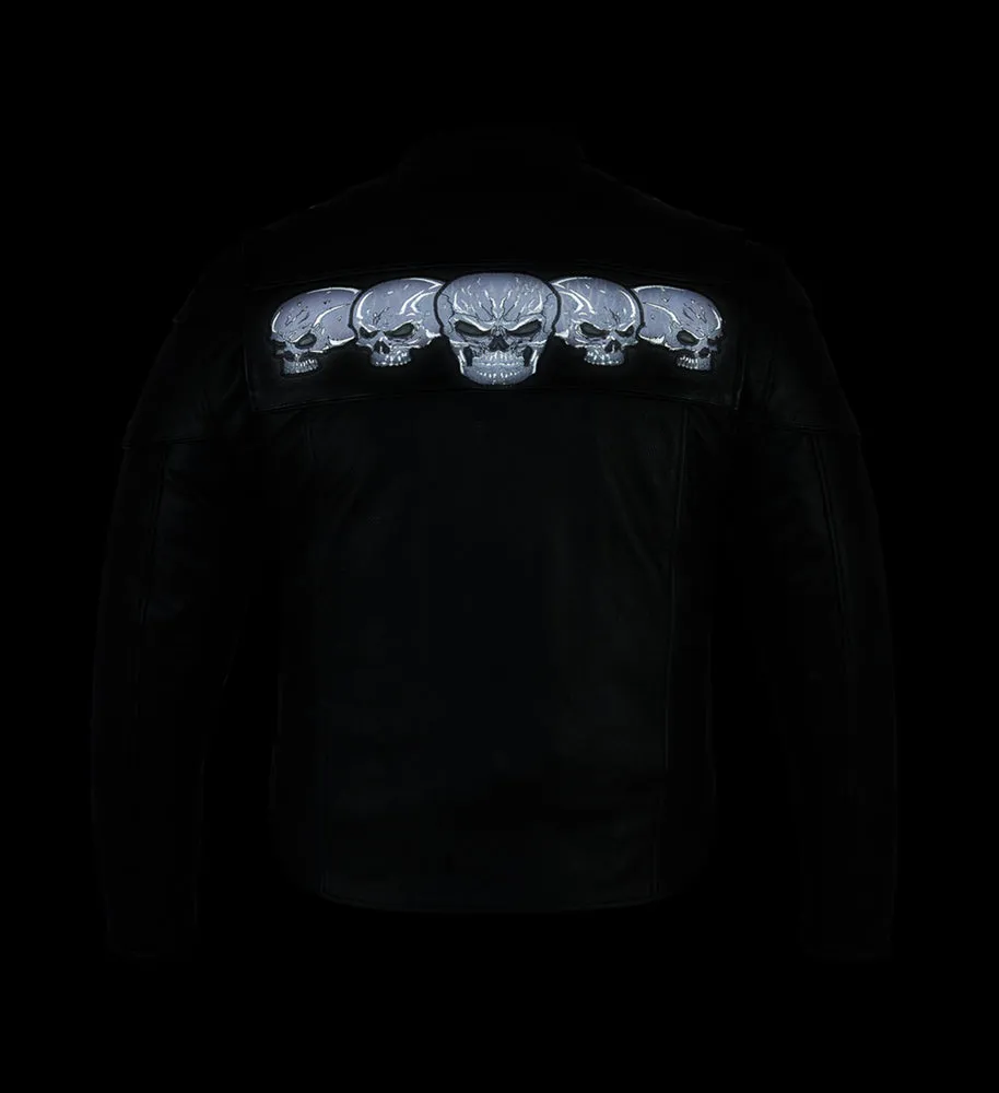 Men's Scooter Leather  Jacket W/Reflective Skulls