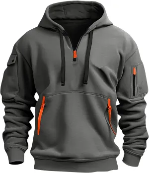 Men's Tactical Hoodies Oversized 1/4 Zip Pullover Sweatshirts with Zipper Arm Pocket Big and Tall Outfits 5XL