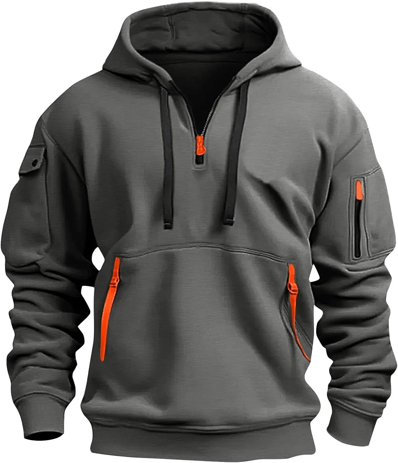 Men's Tactical Hoodies Oversized 1/4 Zip Pullover Sweatshirts with Zipper Arm Pocket Big and Tall Outfits 5XL