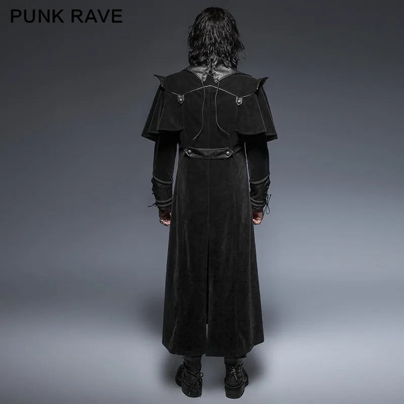 Military Black Leather Long Gothic Trench Coats With Belts