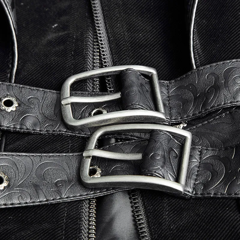 Military Black Leather Long Gothic Trench Coats With Belts