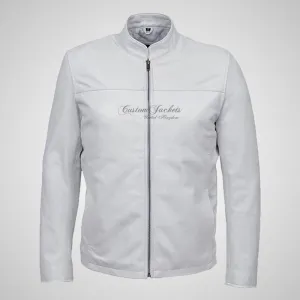NATE Men's White Leather Biker Jacket