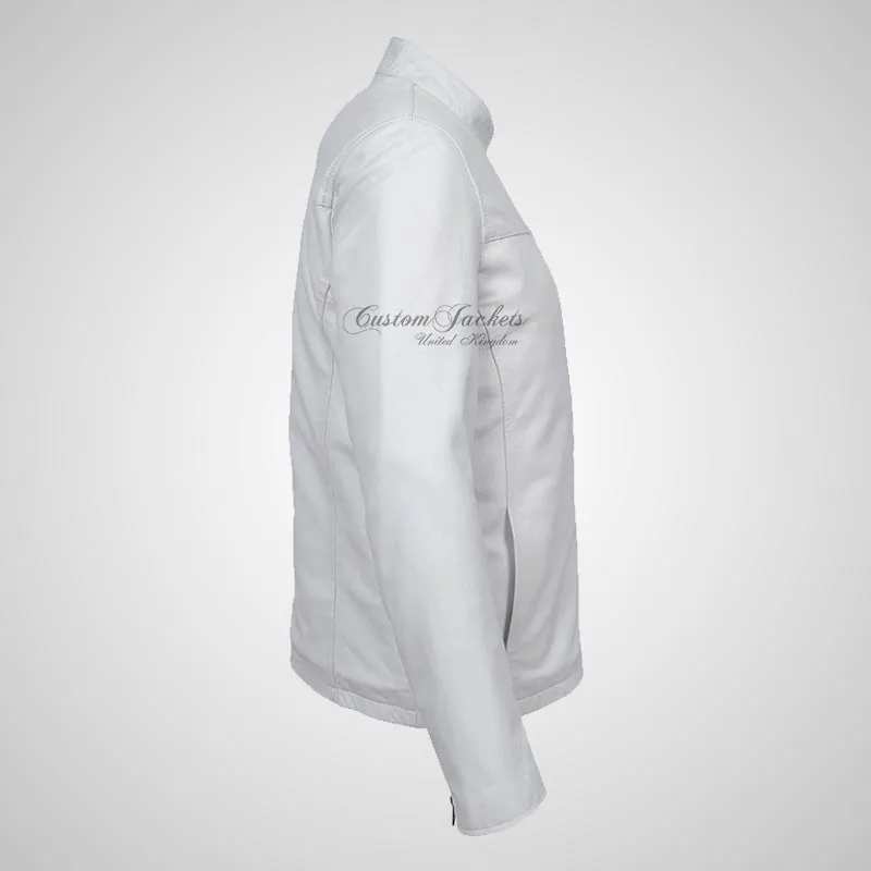 NATE Men's White Leather Biker Jacket