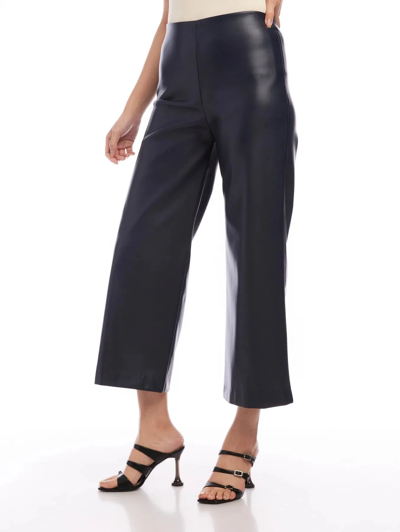 Navy Wide Leg Cropped Pants
