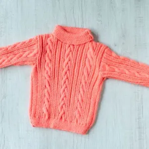 Peach Woollen Hand Knitted Full Sleeves infant Pullover