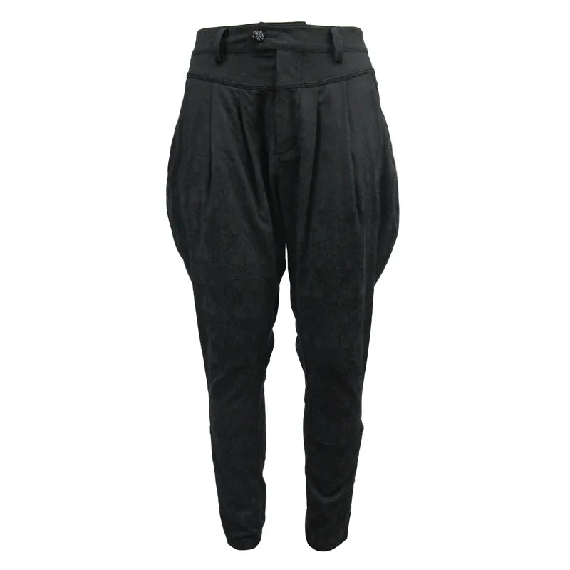 PT080 European stylish gothic jacquard oversize black breeches men trousers
