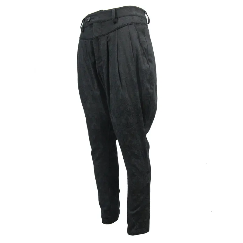 PT080 European stylish gothic jacquard oversize black breeches men trousers