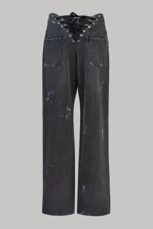 Pull to Open Jeans - Washed Black Denim/Black