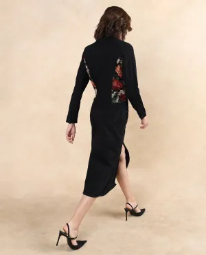Rareism Women Floria Black Cuffed Sleeve Collared Neck Button Closure Regular Fit Plain Jacket