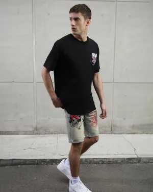 Retro Distressed Blue Denim Shorts with Street Graffiti-Mexico Local Delivery