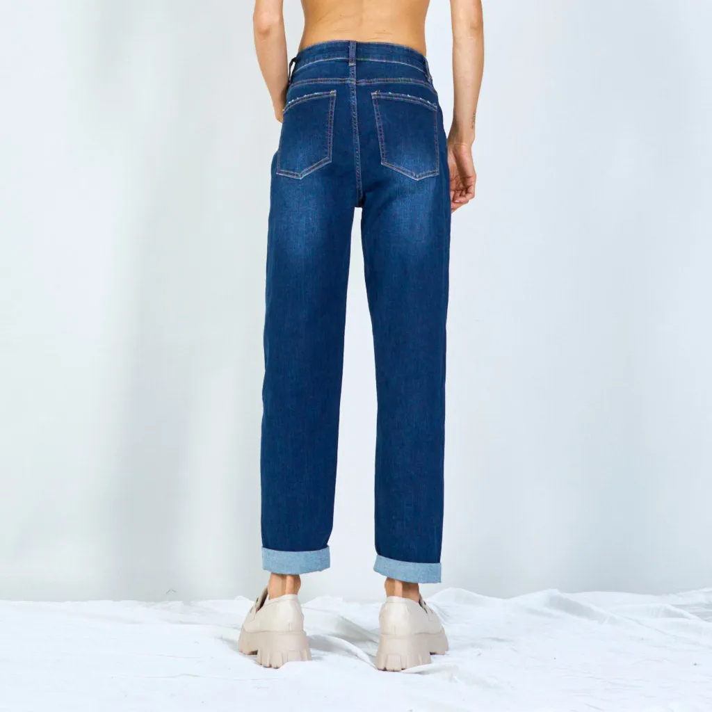 Rolled hem straight-leg jeans wholesale