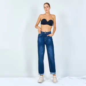 Rolled hem straight-leg jeans wholesale