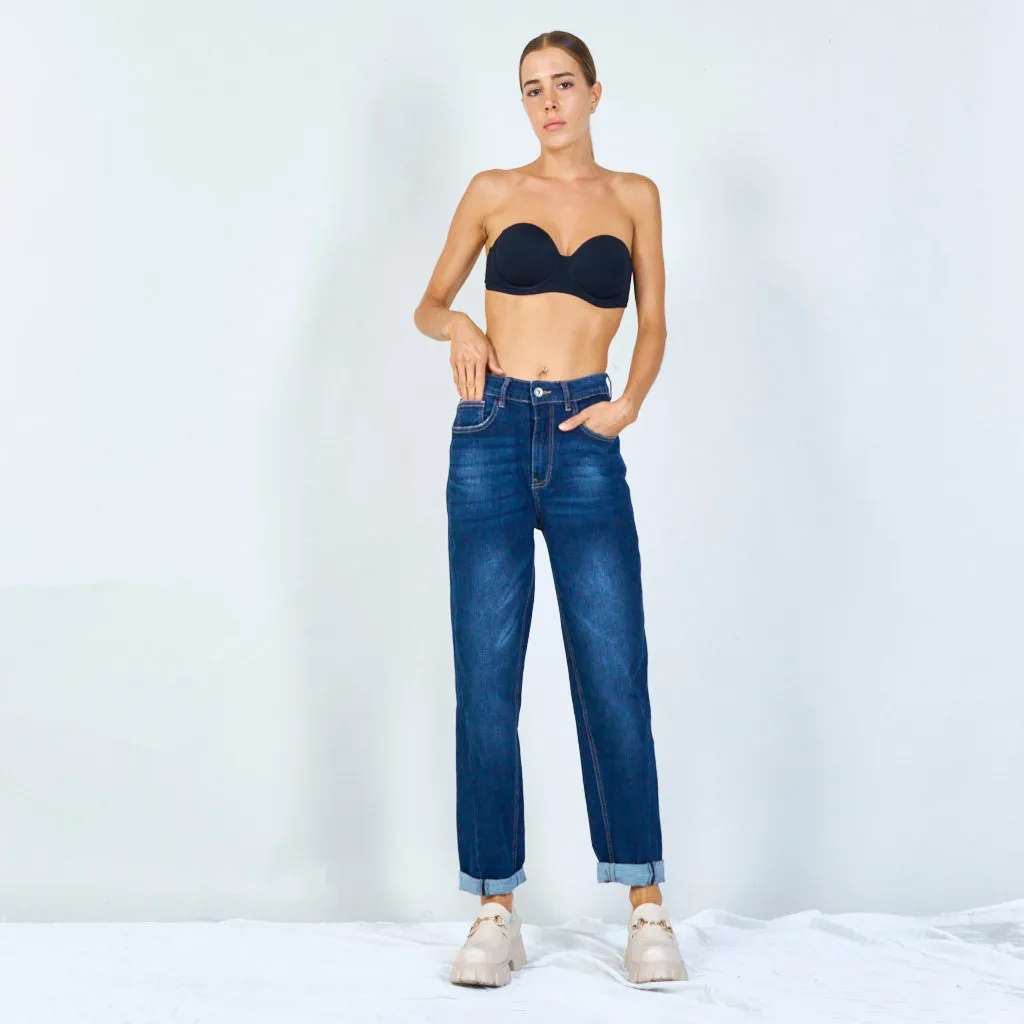 Rolled hem straight-leg jeans wholesale
