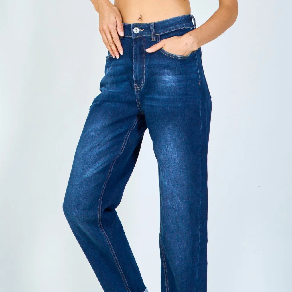Rolled hem straight-leg jeans wholesale