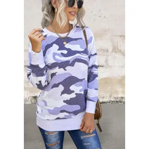 Round Neck Pullover Camo Print Sweatshirt