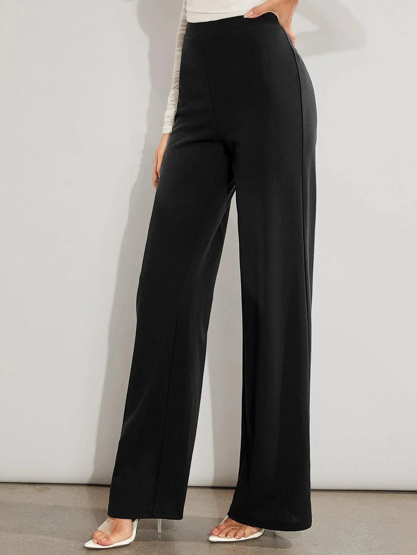 SHEIN Clasi Solid High Waist Wide Leg Pants Bootcut Wide Leg Pants Dress Pants