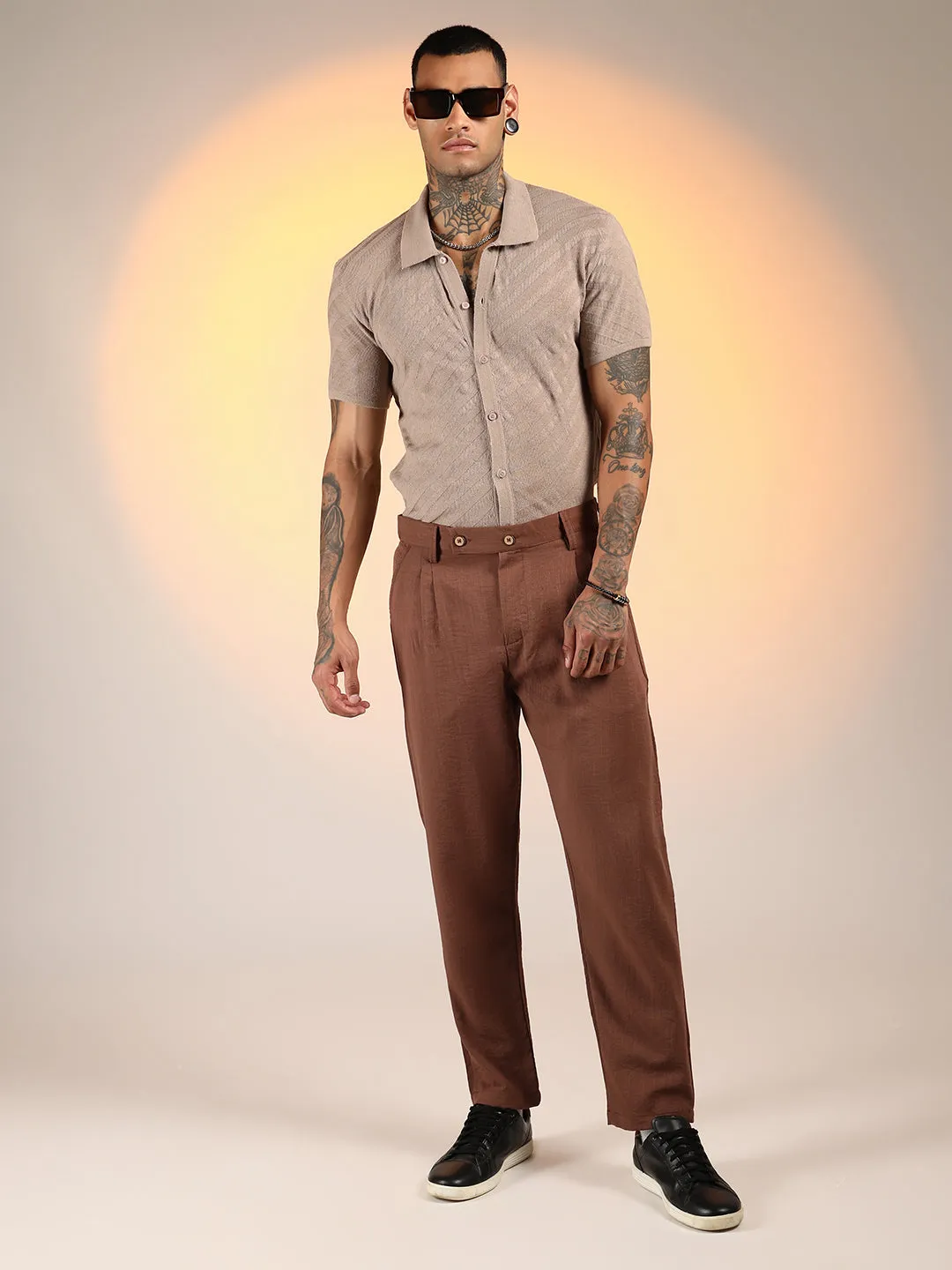 Slim-Fit Pleated Trousers