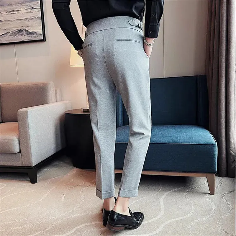 Solid Casual High Waist Button Trousers