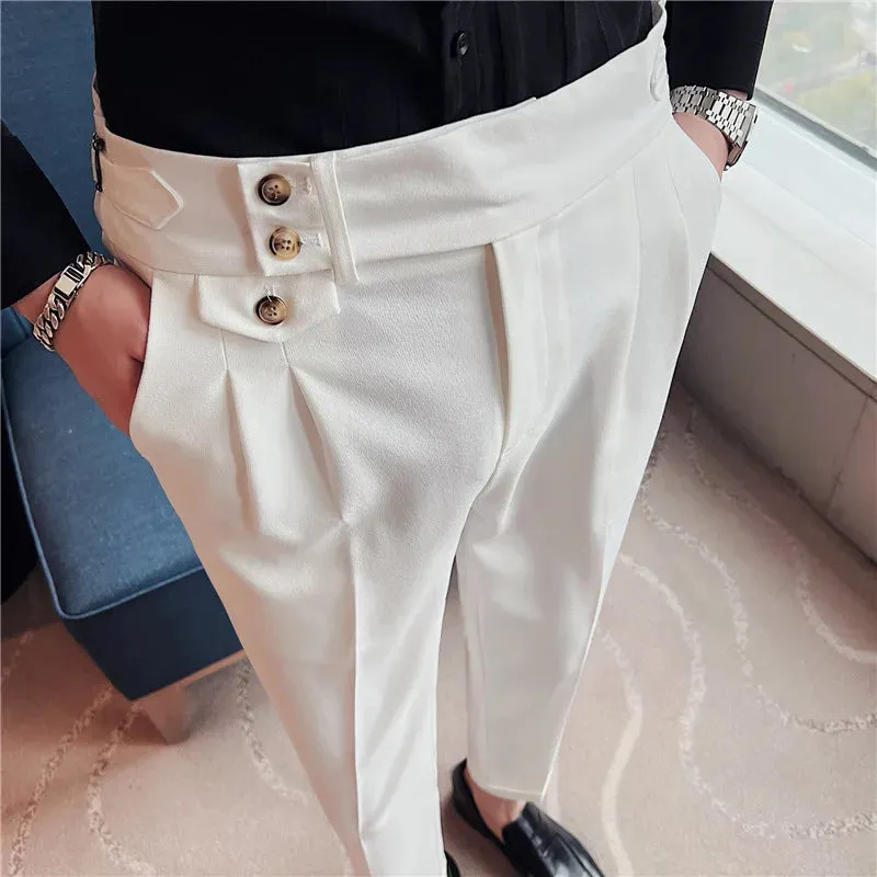 Solid Casual High Waist Button Trousers