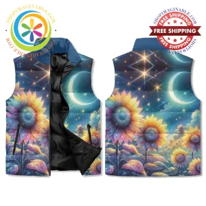 Starry Night Sunflower Puffer Vest