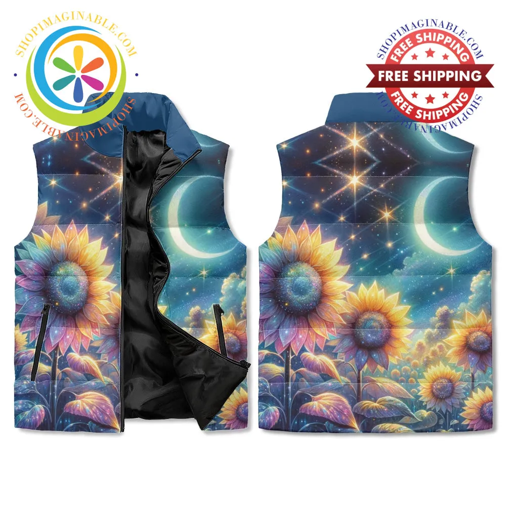 Starry Night Sunflower Puffer Vest