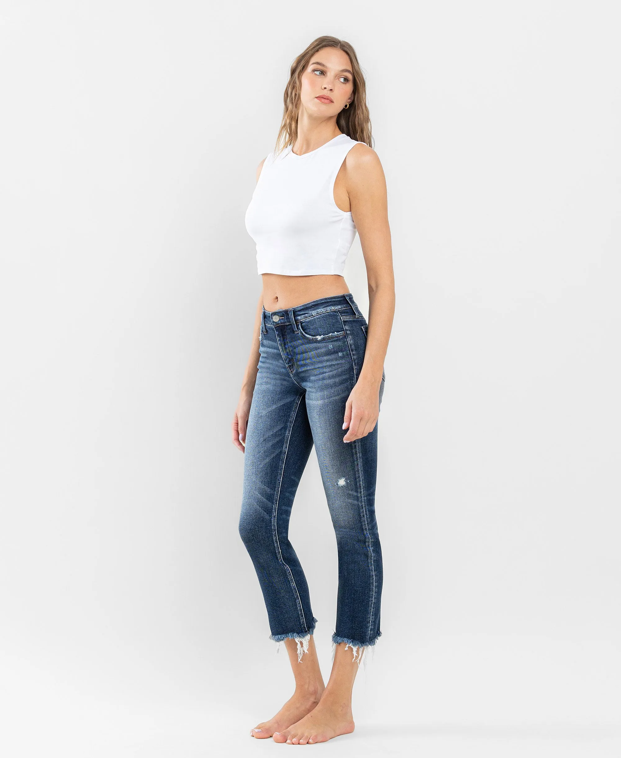 Stunned - Low Rise Raw Hem Crop Slim Straight Jeans
