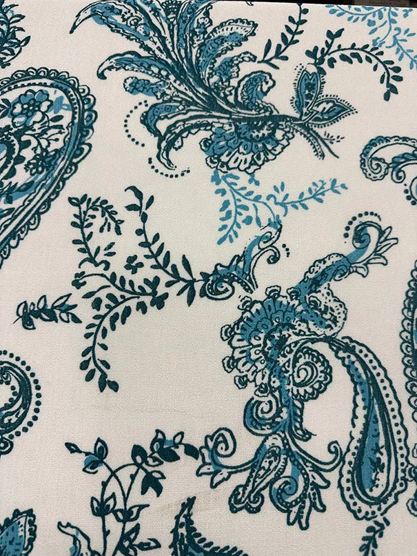 Teal Paisley Floral Print Poly Crepe Fabric